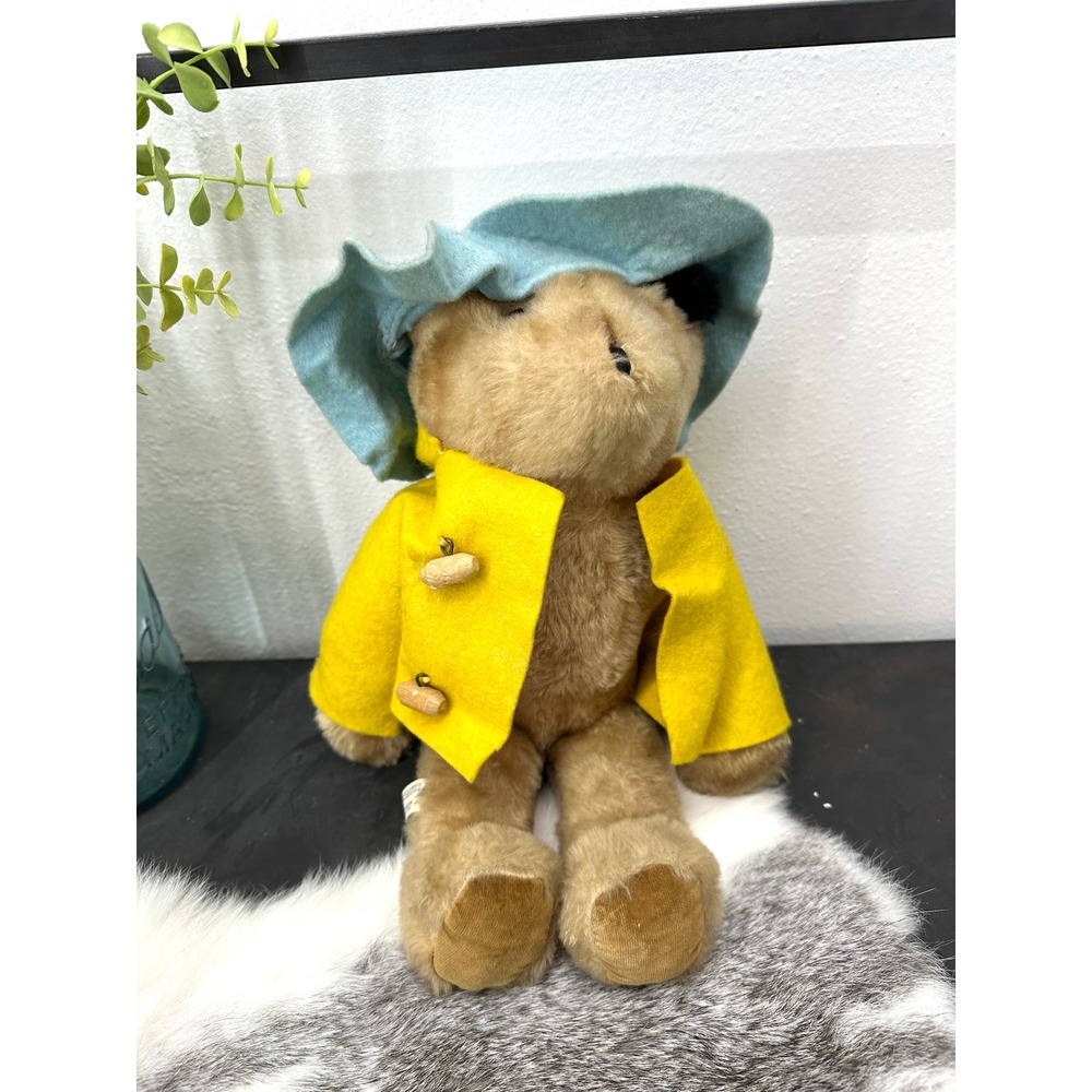 12" Eden Paddington Bear 1970s small stuffed‎ animal vintage felt yellow toggle